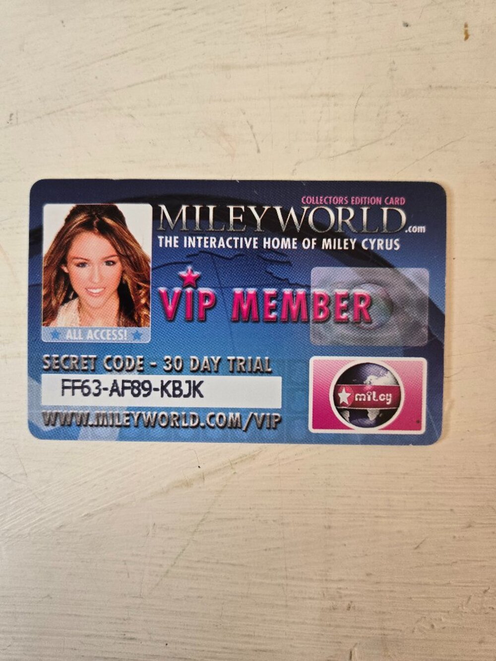 MileyWorld VIP Collector's Edition Member Card Mid-2000s Miley Cyrus